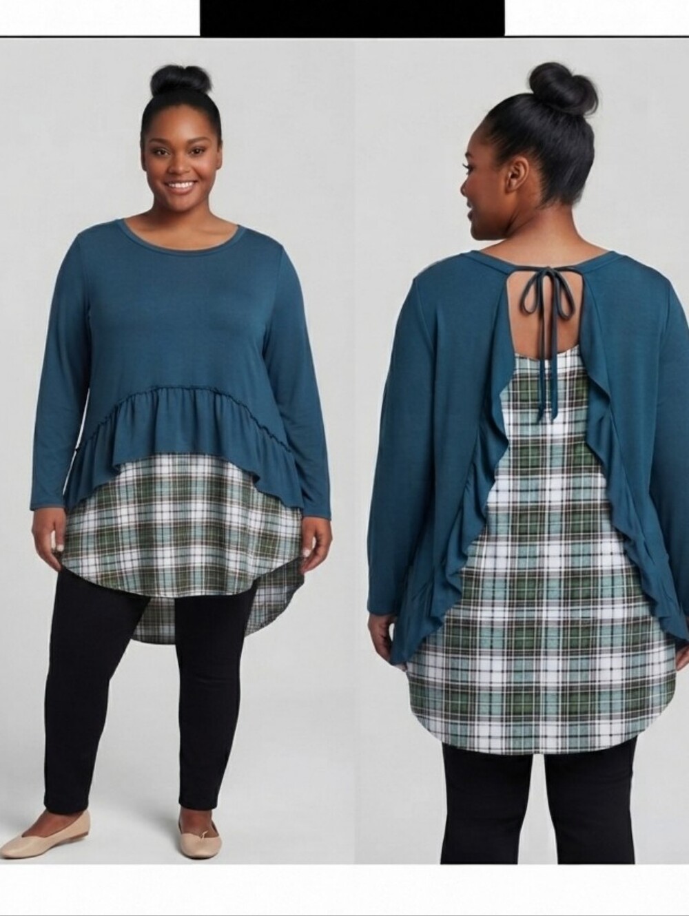 Blue Plaid HighLow Tunic. 3X